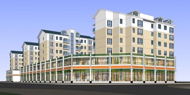 Sketchup住宅模型|多层住宅，底层商业，居住建筑，现代风格