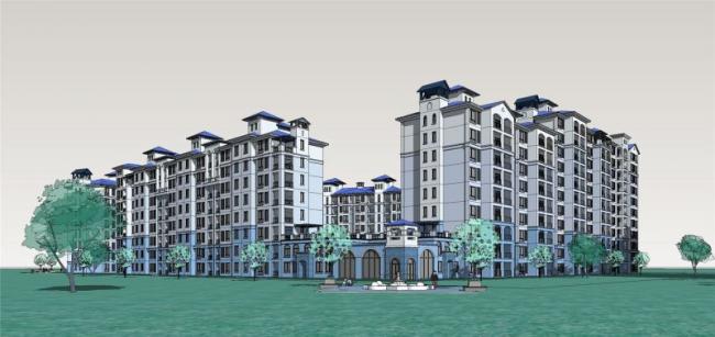 Sketchup住宅模型|小高层住宅小区，居住建筑，西班牙地中海风格