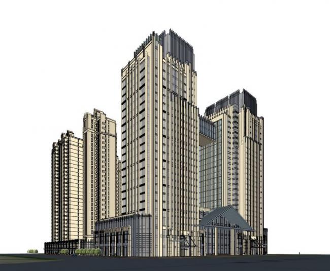Sketchup综合体模型|高层住宅，商住综合体，ArtDeco风格，古典风格