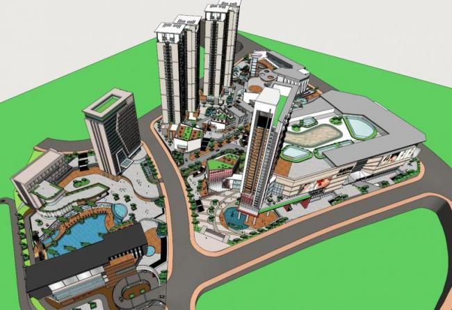 Sketchup综合体模型|高层住宅，高层办公，综合体，商业街，现代风格