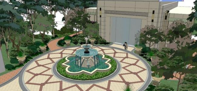 Sketchup景观模型|圆形广场景观，古典风格