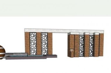Sketchup素材模型|中式景墙大门，水池，景观素材组件-BIM建筑网