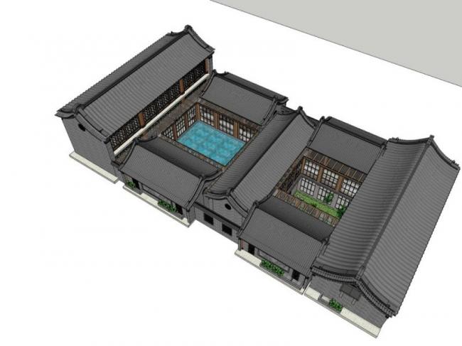 Sketchup住宅模型|多层四合院，中式风格