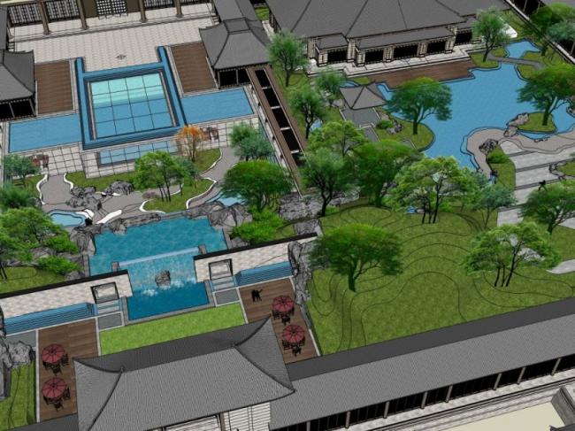 Sketchup文化模型|多层博物馆，文化建筑，中式风格，中式园林，古建