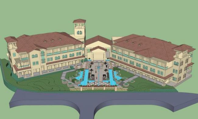 Sketchup酒店模型|多层酒店，简欧式，西班牙古典风格