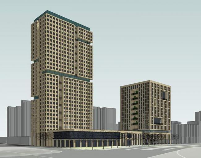 Sketchup办公模型|多层高层混合办公写字楼，现代风格