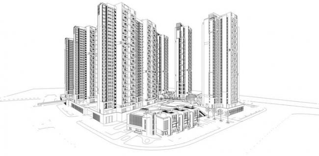 Sketchup住宅模型|高层住宅小区，现代风格，天井，居住建筑