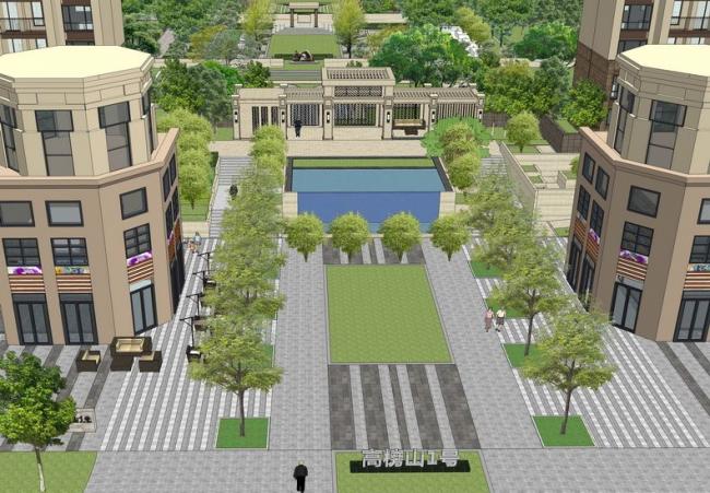 Sketchup景观模型|住宅小区景观，入口大门，现代风格