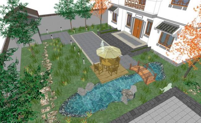 Sketchup景观模型|中式庭院景观