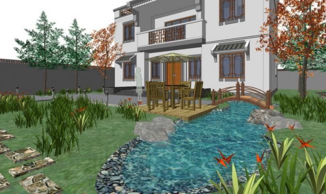Sketchup景观模型|中式庭院景观