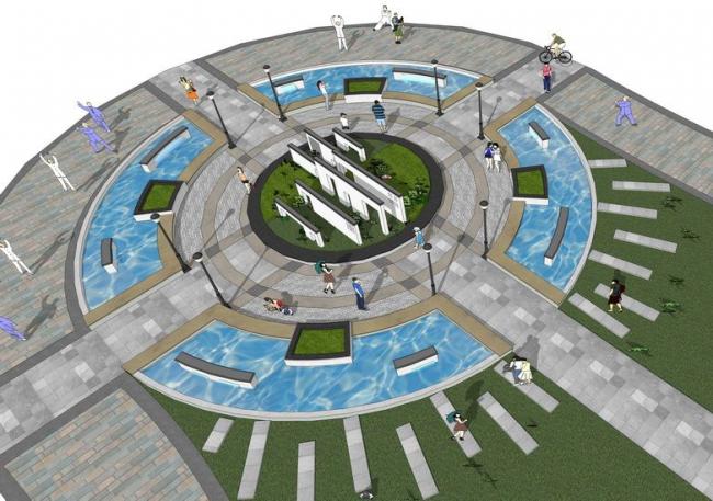 Sketchup景观模型|中式圆形广场景观