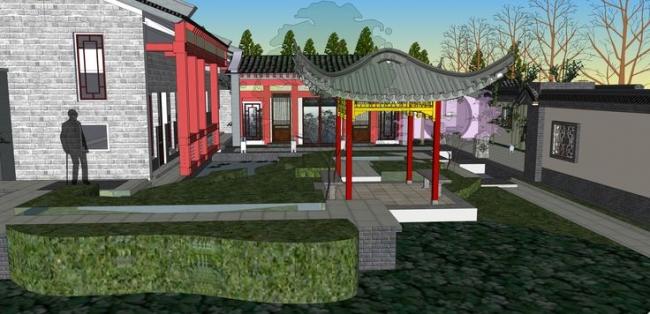 Sketchup住宅模型|四合院，中式风格，徽派建筑，庭院景观