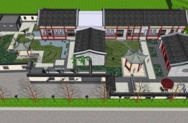 Sketchup住宅模型|四合院,中式风格,徽派建筑,庭院景观-BIM建筑网