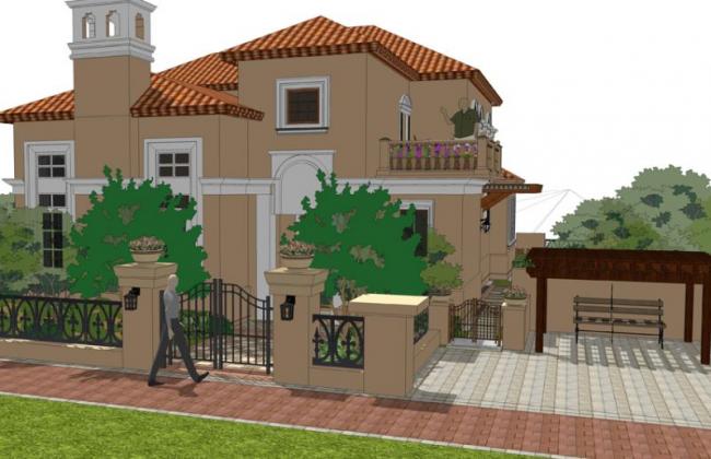 Sketchup景观模型|西班牙别墅庭院景观