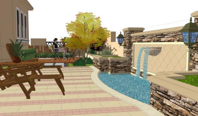 Sketchup景观模型|西班牙别墅庭院景观