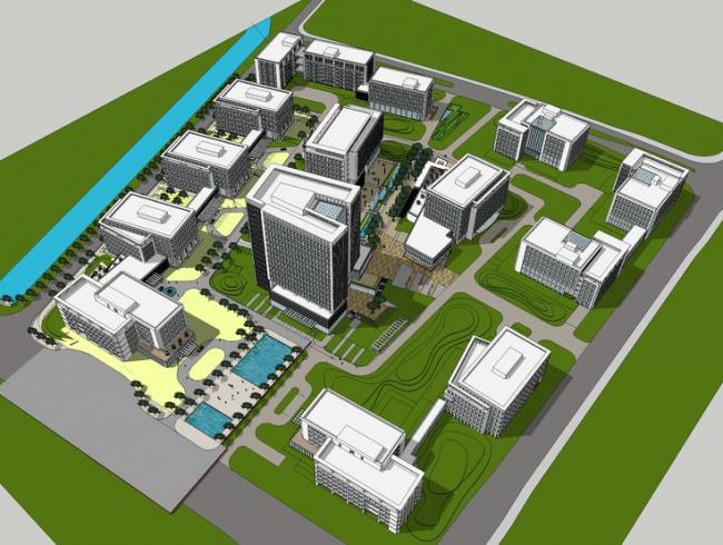 Sketchup办公模型|多层高层混合办公楼群，企业创意园，现代风格