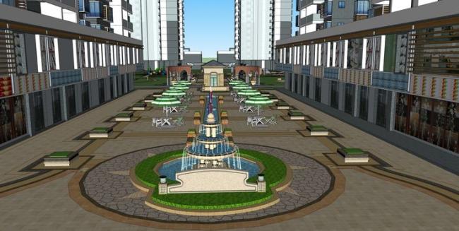 Sketchup住宅模型|高层住宅小区，现代风格，底层商业，商业综合体，景观设计