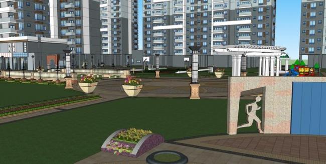 Sketchup住宅模型|高层住宅小区，现代风格，底层商业，商业综合体，景观设计