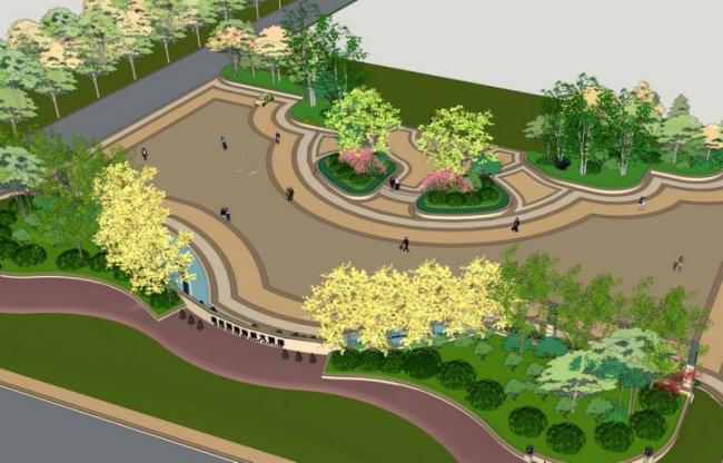 Sketchup景观模型|广场景观，现代风格