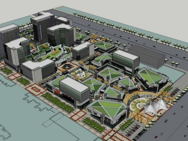 Sketchup商业模型|多层高层混合商业街，高层办公，现代风格