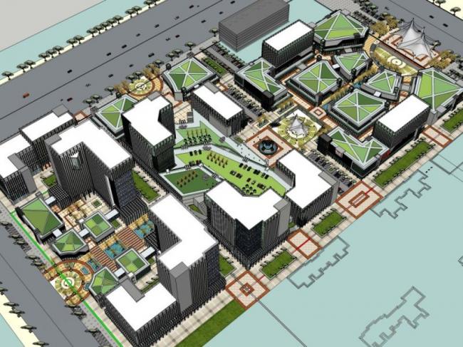 Sketchup商业模型|多层高层混合商业街，高层办公，现代风格