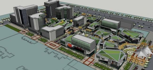 Sketchup商业模型|多层高层混合商业街，高层办公，现代风格