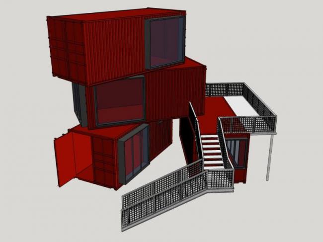 Sketchup商业模型|集装箱，多层商业娱乐休闲设施，现代风格
