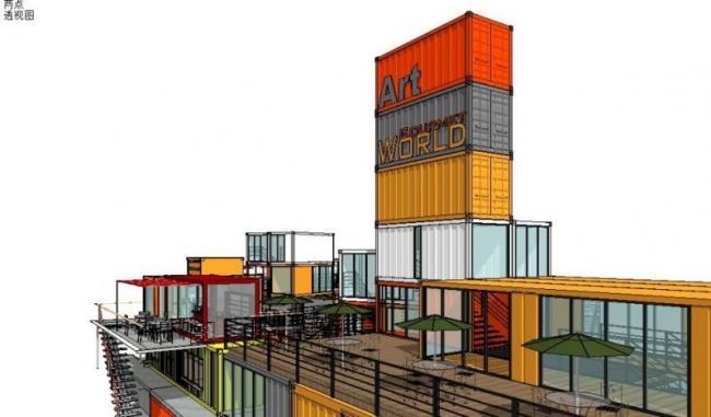 Sketchup商业模型|集装箱，多层商业娱乐休闲设施，现代风格