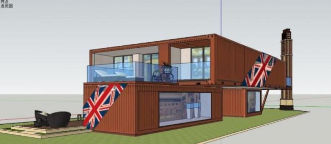 Sketchup商业模型|多层集装箱，商业娱乐建筑，现代风格