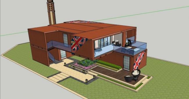 Sketchup商业模型|多层集装箱，商业娱乐建筑，现代风格