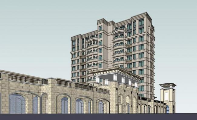 Sketchup住宅模型|高层住宅小区，沿街商业，底层商业，居住建筑，新古典风格