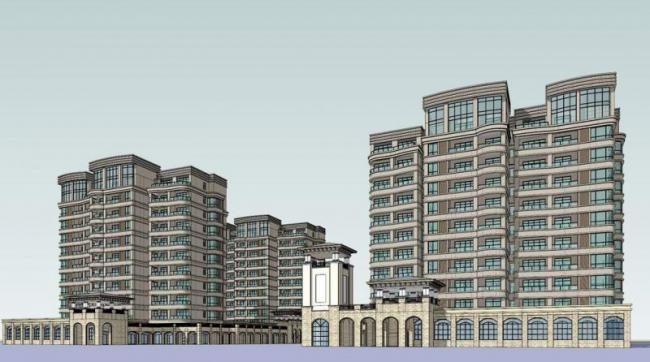 Sketchup住宅模型|高层住宅小区，沿街商业，底层商业，居住建筑，新古典风格