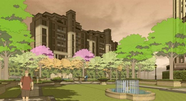 Sketchup景观模型|住宅小区中轴景观，现代风格