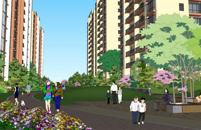 Sketchup景观模型|住宅小区景观，现代风格