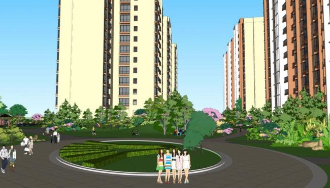 Sketchup景观模型|住宅小区景观，现代风格