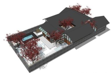 Sketchup景观模型|别墅庭院景观，中式别墅，中式风格-BIM建筑网
