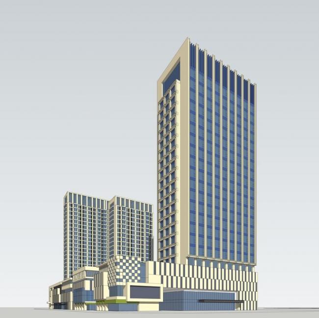 Sketchup综合体模型|高层酒店综合体，商业建筑，现代风格