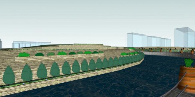 Sketchup景观模型|邻水道路景观，现代风格