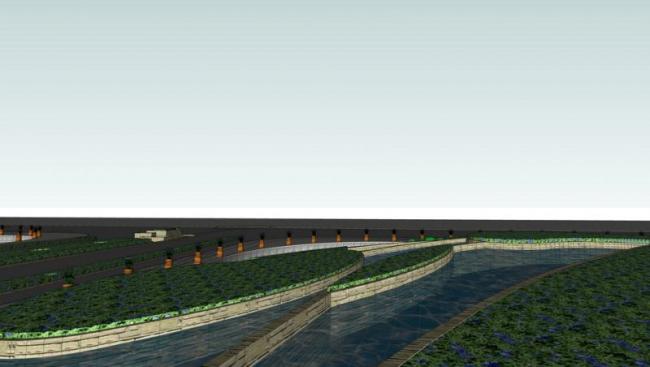 Sketchup景观模型|邻水道路景观，现代风格