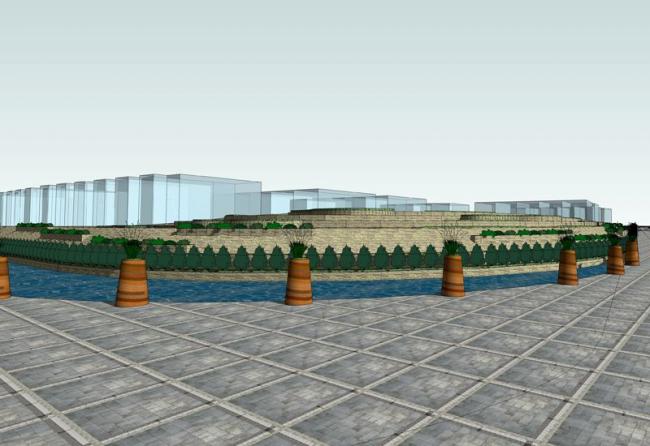 Sketchup景观模型|邻水道路景观，现代风格