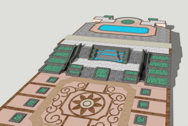 Sketchup景观模型|入口台地景观，现代风格