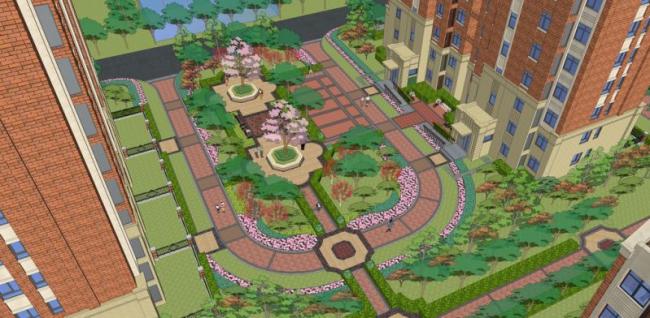 Sketchup景观模型|住宅小区景观，欧式古典风格