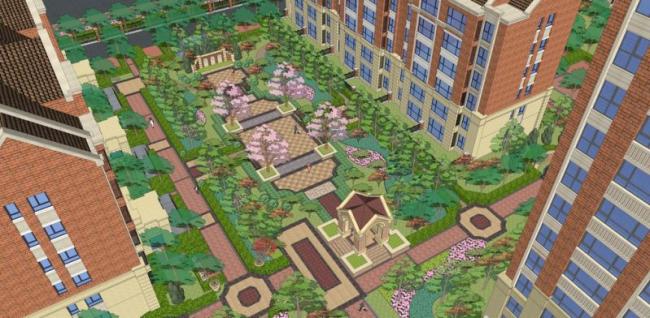 Sketchup景观模型|住宅小区景观，欧式古典风格