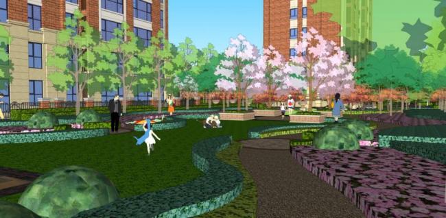 Sketchup景观模型|住宅小区景观，欧式古典风格