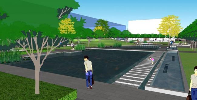 Sketchup景观模型|办公空间花园区景观，现代风格