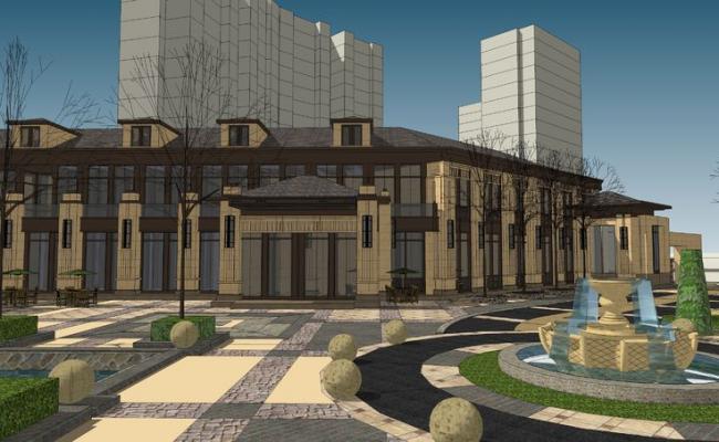 Sketchup商业模型|多层售楼处中心，商业建筑，欧式古典风格