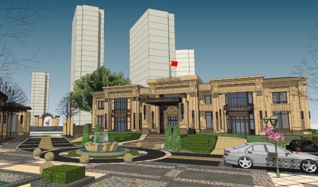 Sketchup商业模型|多层售楼处中心，商业建筑，欧式古典风格