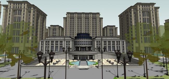 Sketchup住宅模型|高层住宅小区，居住建筑，新古典风格，欧式风格