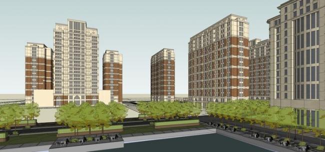 Sketchup住宅模型|高层住宅小区，居住建筑，新古典风格，欧式风格