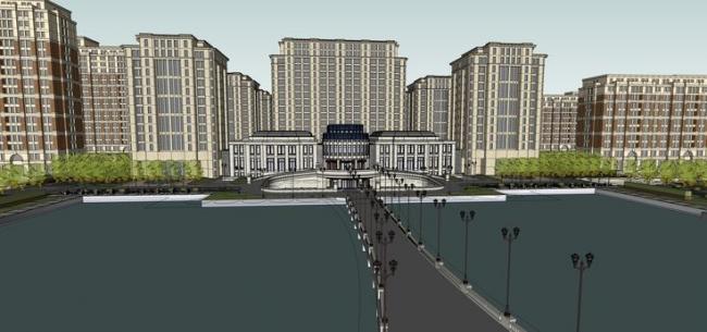 Sketchup住宅模型|高层住宅小区，居住建筑，新古典风格，欧式风格